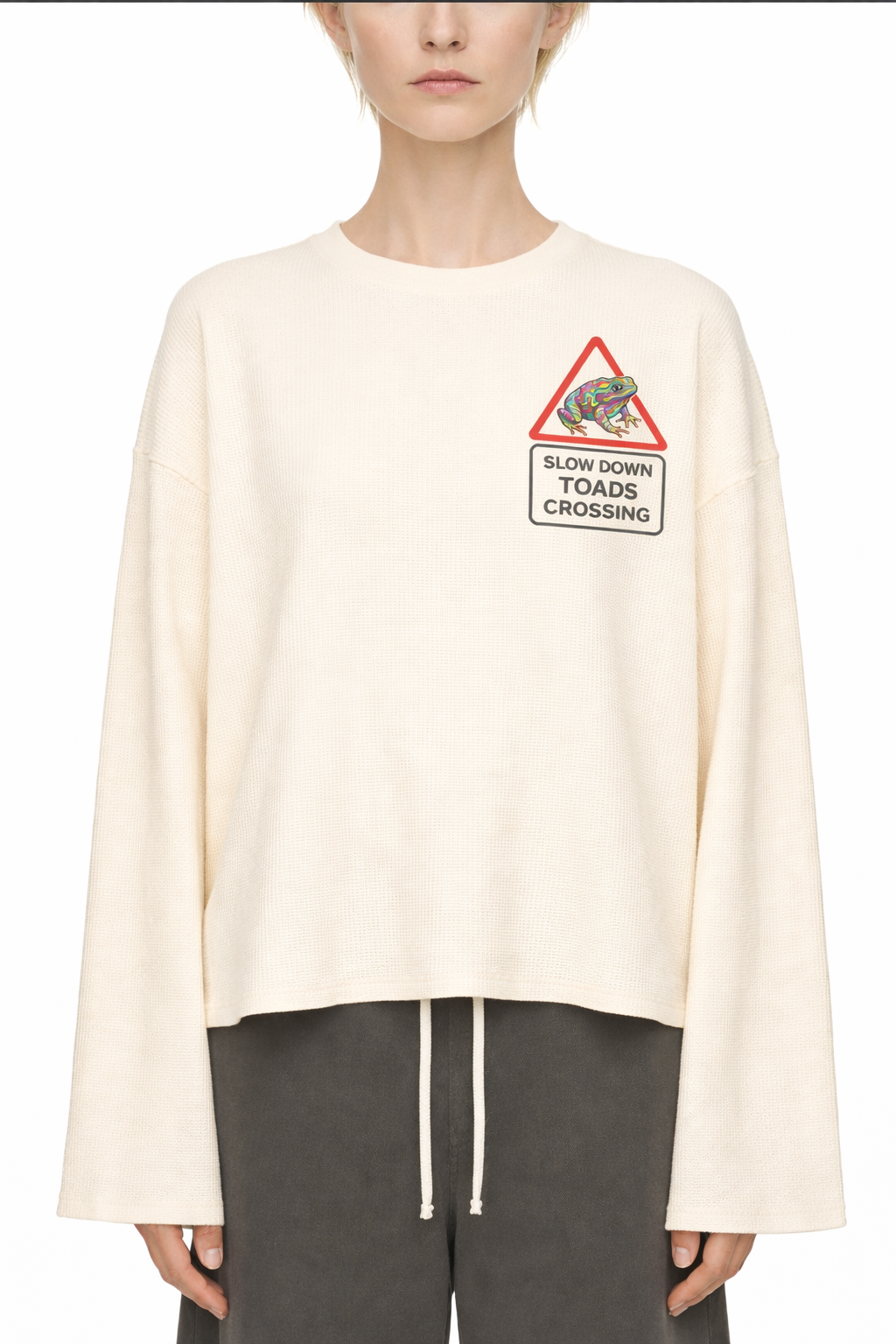 TRIPPY TOAD unisex Waffle Raw Edge T-Shirt